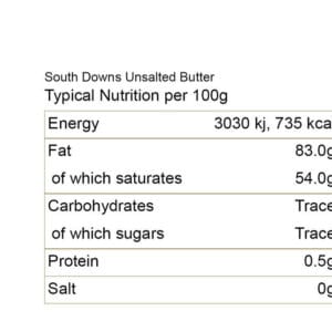 south downs butter unsalted nutriton info