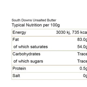 south downs butter unsalted nutriton info