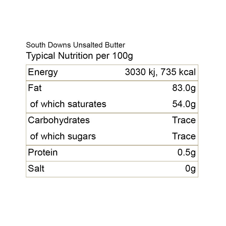 south downs butter unsalted nutriton info